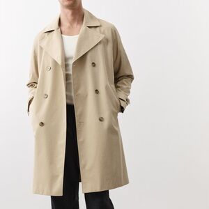 NWT H&M Men's Tan Double-Breasted Regular Fit Trench Coat Size Medium